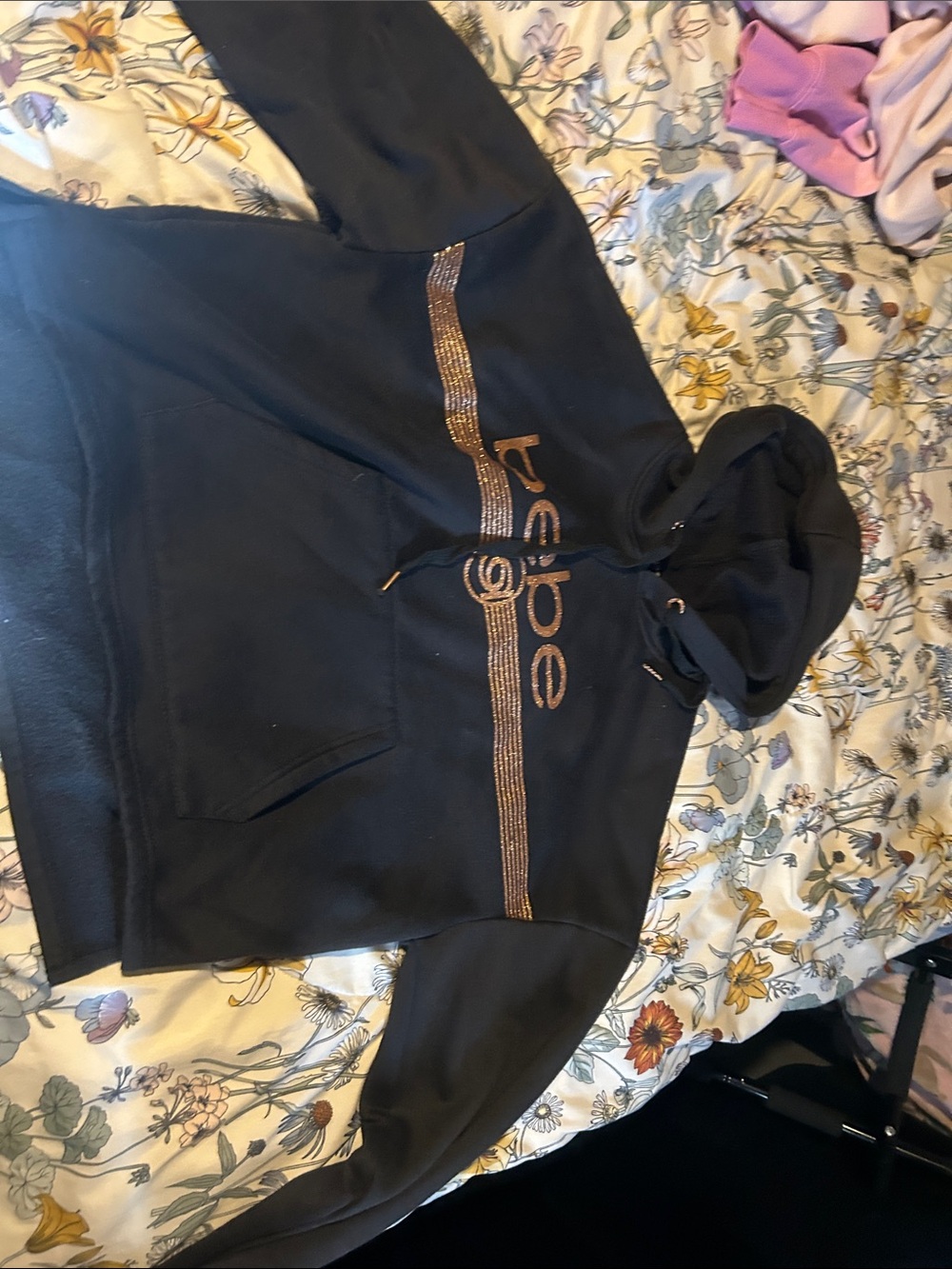 Black Bebe Hoodie with Gold Embellished Logo